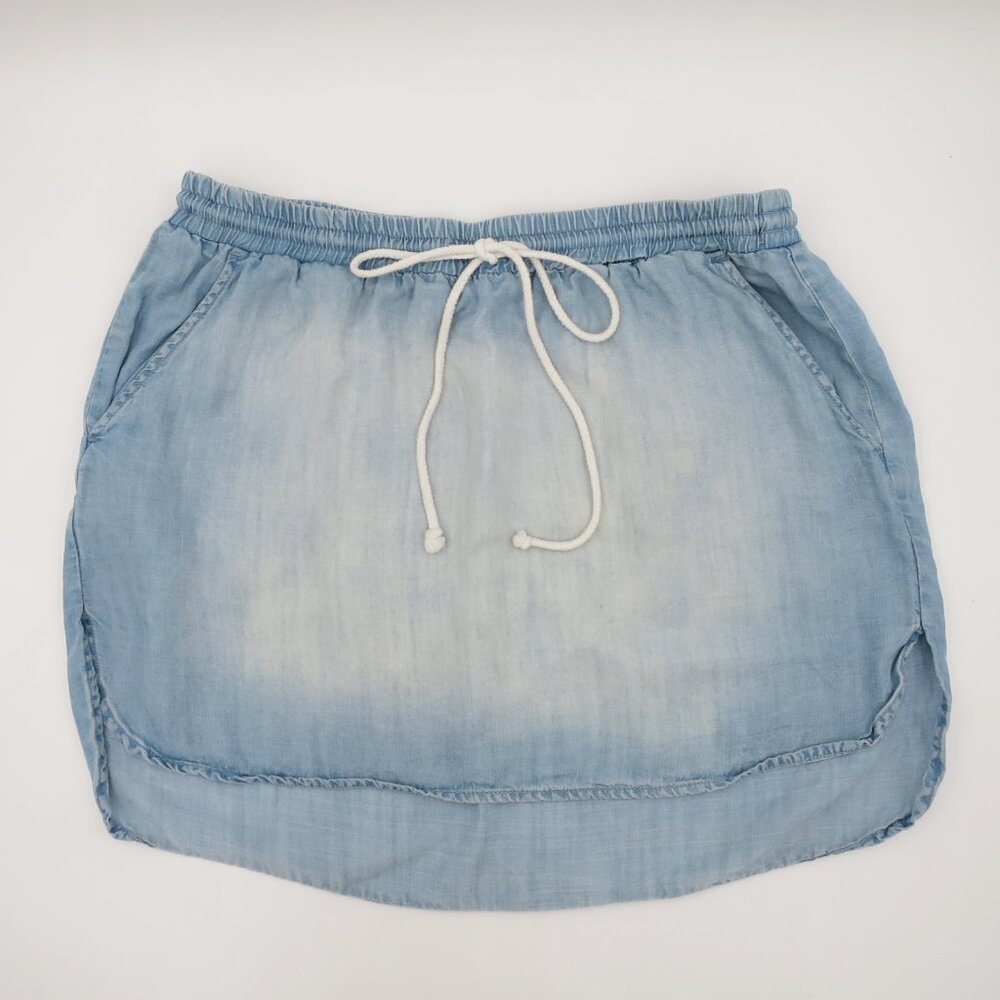 Share Anthropologie Cloth & Stone Tencel Chambray Drawstring Skirt Pockets Hi Lo